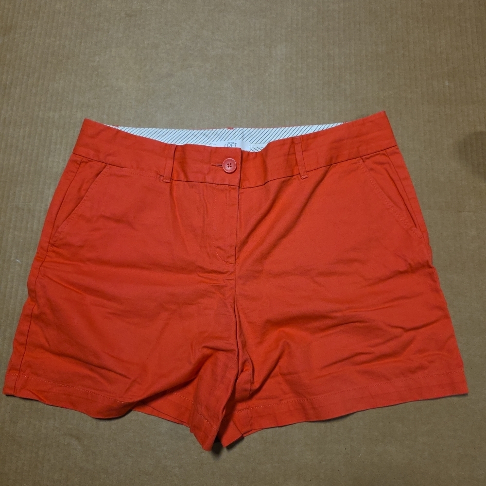 LOFT- The Rivera Short, Coral, Zip Closure, Pockets, 100% Cotton, Size 10